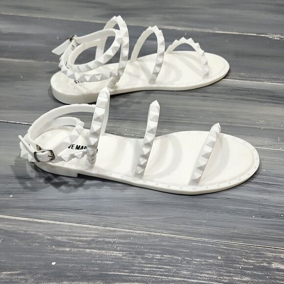 Steve Madden Flat Sandals Travel J Studded Ankle Strap White Size 5 - Picture 5 of 8